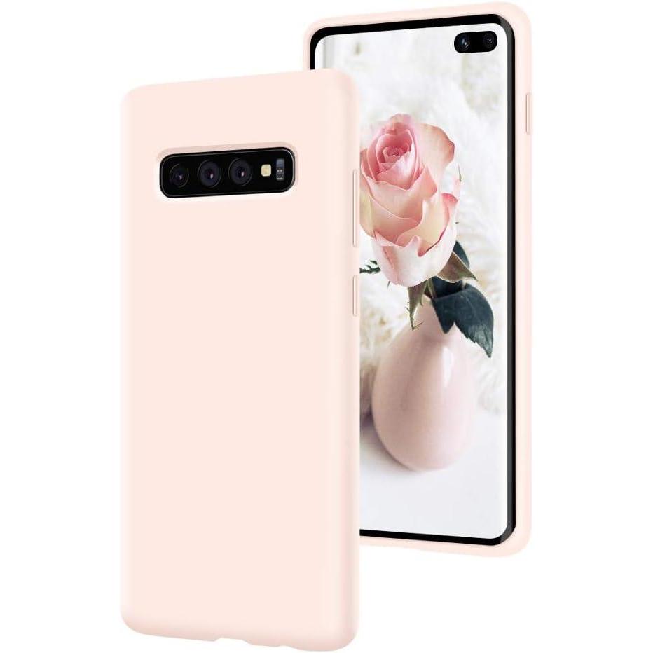 imageSURPHY Silicone Case Compatible with Galaxy S10 Plus Case 64 inches Slim Liquid Silicone Full Body Phone Case with Microfiber Lining for Galaxy S10 Plus 64 Light Pink