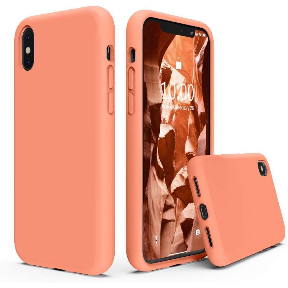 imageSURPHY Silicone Case for iPhone Xs X 58 inch Orange Peach Glossy Finish Not Water Resistant Solid Pattern Standard Packaging Compatible with iPhone Xs X