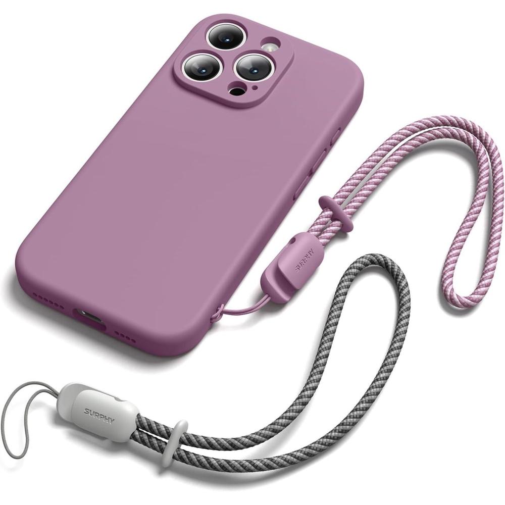 imageSURPHY Silicone case for iPhone 16 Pro Max Lilac Purple  Phone Strap Crossbody with 2 Pack Phone Tether Tab Greyampamp Purple