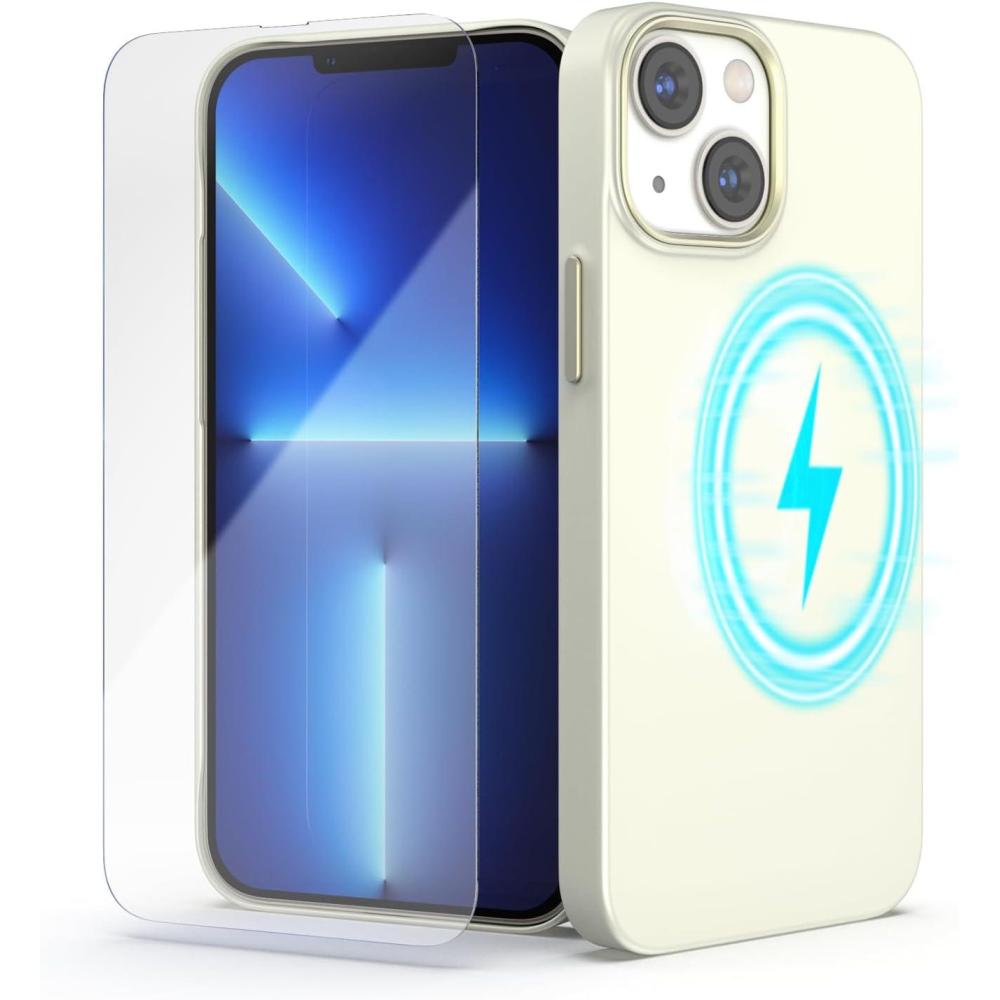 imageSURPHY Slim Case Compatible with iPhone 13 Case with Screen Protector Compatible with MagSafe Ultra Thin Lightweight Hard PC Phone Case 61 inch 2021 Ivory WhiteIvory White