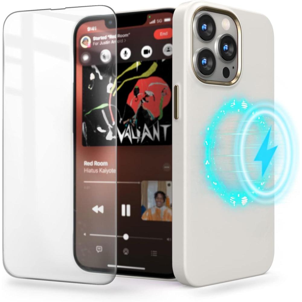 imageSURPHY Slim Fit Compatible for iPhone 13 Pro Max Case with Screen Protector Compatible with MagSafe Ultra Thin Hard PC Phone Case 67 inch 2021 Ivory WhiteIvory White