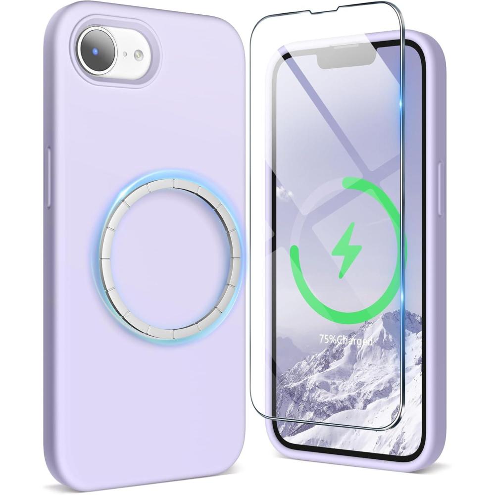 imageSURPHY for iPhone 16e Case Compatible with MagSafe 2025 61 inch with Screen Protector Liquid Silicone Phone Case Cactus GreenLilac
