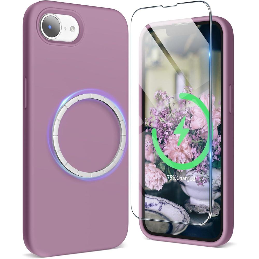 imageSURPHY for iPhone 16e Case Compatible with MagSafe 2025 61 inch with Screen Protector Liquid Silicone Phone Case Cactus GreenLilac Purple