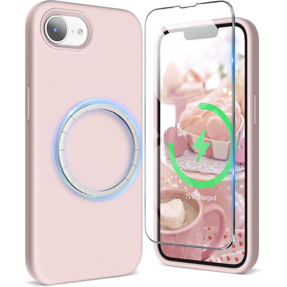 imageSURPHY for iPhone 16e Case Compatible with MagSafe 2025 61 inch with Screen Protector Liquid Silicone Phone Case Cactus GreenPink