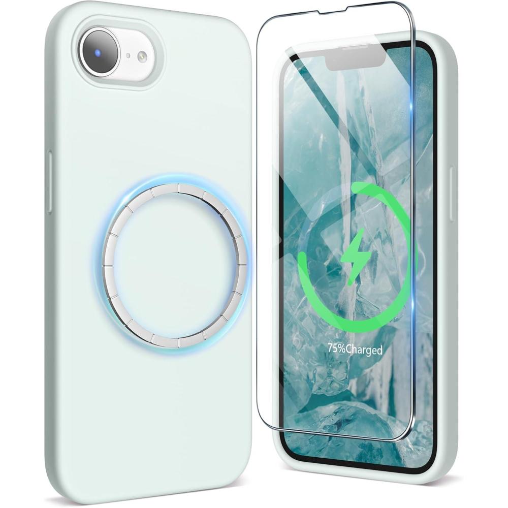 imageSURPHY for iPhone 16e Case Compatible with MagSafe 2025 61 inch with Screen Protector Liquid Silicone Phone Case Cactus GreenSoft Mint