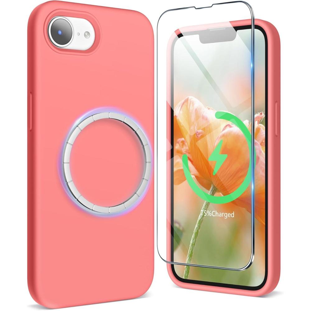 imageSURPHY for iPhone 16e Case Compatible with MagSafe 2025 61 inch with Screen Protector Liquid Silicone Phone Case Cactus GreenTangerine