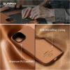SURPHY Designed for Faux Leather iPhone 14 Plus Case with Screen Protector (6.7 inch), Metallic Buttons & Microfiber Lining Leather Phone Case for 14 Plus, Brown(Brown)