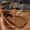SURPHY Designed for iPhone 15 Pro Leather Case with Screen Protector Compatible with MagSafe, Faux Leather Case (Metallic Buttons & Microfiber Lining) for 15 Pro 6.1 inch 2023, Brown(Brown)