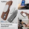 SURPHY Leather Case Compatible for iPhone 16 Plus Case with Screen Protector Compatible with MagSafe, Faux Leather Phone Case (Metallic Buttons, Microfiber Lining) , Black(Brown)
