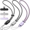 SURPHY 3 Pack Phone Wrist Strap with CellPhone Tether Tab, Cellphone Lanyard, Phone Strap with 2-Color Braided, Wrist Lanyard(Black & Lilac & Gray)