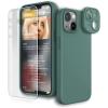 SURPHY (3 in 1 Designed for iPhone 13 Case with Screen Protector + Hard Camera Protector, Liquid Silicone Phone Case with Replaceable Camera Protector (Pine Green)(Pine Green)