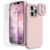 SURPHY (3 in 1 Designed for iPhone 13 Pro Case with Screen Protector + Hard Camera Protector, Liquid Silicone Phone Case with Replaceable Camera Protector (Pink Sand)