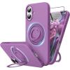 SURPHY 360° Magnetic Stand for iPhone 16 Case with Finger Ring, Compatible with MagSafe, with Screen Protector, Ring Stand and Finger Phone Case for 16 6.1 inch 2024, Frosted Black(Orchid Purple)