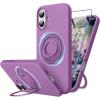 SURPHY 360° Magnetic Stand for iPhone 16 Plus Case with Finger Ring, Compatible with MagSafe, with Screen Protector, Ring Stand and Finger Phone Case for 16 Plus 6.7 inch 2024, Frosted Black(Orchid Purple)