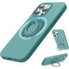 SURPHY 360° Magnetic Stand for iPhone 16 Pro Case with Finger Ring, Compatible with MagSafe, Ring Stand and Finger Ring Phone Case for 16 Pro 6.3 inch 2024, Clear(Green)