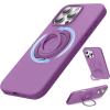 SURPHY 360° Magnetic Stand for iPhone 16 Pro Case with Finger Ring, Compatible with MagSafe, Ring Stand and Finger Ring Phone Case for 16 Pro 6.3 inch 2024, Clear(Orchid Purple)