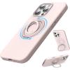 SURPHY 360° Magnetic Stand for iPhone 16 Pro Case with Finger Ring, Compatible with MagSafe, Ring Stand and Finger Ring Phone Case for 16 Pro 6.3 inch 2024, Clear(Light Pink)