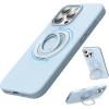 SURPHY 360° Magnetic Stand for iPhone 16 Pro Max Case with Finger Ring, Compatible with MagSafe, Ring Stand and Finger Ring Phone Case for 16 Pro Max 6.9 inch 2024, Light Pink(Cloud Blue)