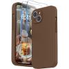 SURPHY Compatible with iPhone 14 Case with Screen Protector (Camera Protection & Soft Microfiber Lining) Liquid Silicone Phone Case 6.1 inch 2022, Red(Brown)