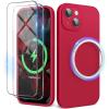 SURPHY Designed for iPhone 15 Case Compatible with MagSafe (6.1 inch 2023), with 2 Pack Screen Protector, Liquid Silicone Phone Case (Camera Protective & Soft Microfiber Lining) (Cactus Green)(Red)