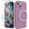 SURPHY Designed for iPhone 15 Case Compatible with MagSafe (6.1 inch 2023), with 2 Pack Screen Protector, Liquid Silicone Phone Case (Camera Protective & Soft Microfiber Lining) (Cactus Green)(Lilac Purple)