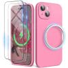 SURPHY Designed for iPhone 15 Case Compatible with MagSafe (6.1 inch 2023), with 2 Pack Screen Protector, Liquid Silicone Phone Case (Camera Protective & Soft Microfiber Lining) (Cactus Green)(Pink)