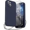 SURPHY Designed for iPhone 15 Case with Screen Protector and Lanyard, Phone Strap and Liquid Silicone Phone Case (Camera Protective & Soft Microfiber Lining) 6.1 inch 2023, Lilac Purple(Midnight Blue)