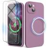 SURPHY Designed for iPhone 15 Plus Case Compatible with MagSafe (6.7 inch 2023), with 2 Pack Screen Protector, Liquid Silicone Phone Case (Camera Protective & Soft Microfiber Lining), Cactus Green(Lilac Purple)