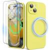 SURPHY Designed for iPhone 15 Plus Case Compatible with MagSafe (6.7 inch 2023), with 2 Pack Screen Protector, Liquid Silicone Phone Case (Camera Protective & Soft Microfiber Lining), Cactus Green(Yellow)