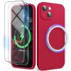 SURPHY Designed for iPhone 15 Plus Case Compatible with MagSafe (6.7 inch 2023), with 2 Pack Screen Protector, Liquid Silicone Phone Case (Camera Protective & Soft Microfiber Lining), Cactus Green(Red)
