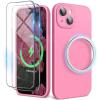 SURPHY Designed for iPhone 15 Plus Case Compatible with MagSafe (6.7 inch 2023), with 2 Pack Screen Protector, Liquid Silicone Phone Case (Camera Protective & Soft Microfiber Lining), Cactus Green(Pink)