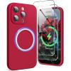 SURPHY Designed for iPhone 15 Pro Case Compatible with MagSafe (6.1 inch 2023), with 2 Pack Screen Protector, Liquid Silicone Phone Case (Camera Protective & Soft Microfiber Lining), Cactus Green(Red)