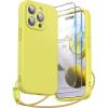 SURPHY Designed for iPhone 15 Pro Case with Screen Protector and Lanyard, Phone Strap and Liquid Silicone Phone Case (Camera Protective & Soft Microfiber Lining) 6.1 inch 2023, Lilac Purple(Canary Yellow)