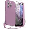 SURPHY Designed for iPhone 15 Pro Case with Screen Protector and Lanyard, Phone Strap and Liquid Silicone Phone Case (Camera Protective & Soft Microfiber Lining) 6.1 inch 2023, Lilac Purple(Lilac Purple)