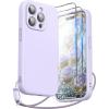 SURPHY Designed for iPhone 15 Pro Case with Screen Protector and Lanyard, Phone Strap and Liquid Silicone Phone Case (Camera Protective & Soft Microfiber Lining) 6.1 inch 2023, Lilac Purple(Lilac)