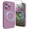 SURPHY Designed for iPhone 15 Pro Max Case Compatible with MagSafe (6.7 inch 2023), with 2 Pack Screen Protector, Liquid Silicone Phone Case (Camera Protective & Soft Microfiber Lining), Cactus Green(Lilac Purple)