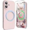 SURPHY Designed for iPhone 16 Plus Case Compatible with MagSafe (6.7 inch 2024), with Screen Protector Liquid Silicone Phone Case (Camera Protective, Soft Microfiber Lining), Soft Mint(Pink Sand)