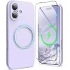SURPHY Designed for iPhone 16 Plus Case Compatible with MagSafe (6.7 inch 2024), with Screen Protector Liquid Silicone Phone Case (Camera Protective, Soft Microfiber Lining), Soft Mint(Lilac)