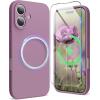 SURPHY Designed for iPhone 16 Plus Case Compatible with MagSafe (6.7 inch 2024), with Screen Protector Liquid Silicone Phone Case (Camera Protective, Soft Microfiber Lining), Soft Mint(Lilac Purple)