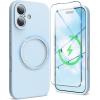 SURPHY Designed for iPhone 16 Plus Case Compatible with MagSafe (6.7 inch 2024), with Screen Protector Liquid Silicone Phone Case (Camera Protective, Soft Microfiber Lining), Soft Mint(Cloud Blue)