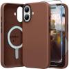 SURPHY Leather Case Compatible for iPhone 16 Plus Case with Screen Protector Compatible with MagSafe, Faux Leather Phone Case (Metallic Buttons, Microfiber Lining) , Black(Brown)