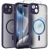 SURPHY Made for iPhone 15 Case Compatible with MagSafe, and Screen Protector 2 Pack, Translucent Matte Phone Case with Camera Protective 6.1 inch 2023, Black(Purple)