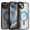 SURPHY Made for iPhone 15 Case Compatible with MagSafe, and Screen Protector 2 Pack, Translucent Matte Phone Case with Camera Protective 6.1 inch 2023, Black(Black)
