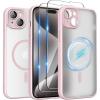 SURPHY Made for iPhone 15 Case Compatible with MagSafe, and Screen Protector 2 Pack, Translucent Matte Phone Case with Camera Protective 6.1 inch 2023, Black(Pink)
