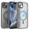 SURPHY Made for iPhone 15 Case Compatible with MagSafe, and Screen Protector 2 Pack, Translucent Matte Phone Case with Camera Protective 6.1 inch 2023, Black(Gray)