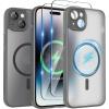SURPHY Made for iPhone 15 Plus Case Compatible with MagSafe, and Screen Protector 2 Pack, Translucent Matte Phone Case with Camera Protective 6.7 inch 2023, Black(Gray)