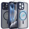 SURPHY Made for iPhone 15 Pro Case Compatible with MagSafe, and Screen Protector 2 Pack, Translucent Matte Phone Case with Camera Protective 6.1 inch 2023, Black(Blue)
