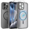 SURPHY Made for iPhone 15 Pro Case Compatible with MagSafe, and Screen Protector 2 Pack, Translucent Matte Phone Case with Camera Protective 6.1 inch 2023, Black(Gray)