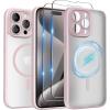 SURPHY Made for iPhone 15 Pro Max Case Compatible with MagSafe, and Screen Protector 2 Pack, Translucent Matte Phone Case with Camera Protective 6.7 inch 2023, Black(Pink)