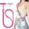 SURPHY Phone Lanyard, Adjustable Phone Strap Crossbody with 2 Pack Cell Phone Tether Tab, Premium Metal Buckles, Skin-Friendly, Universal Cell Phone Lanyard Crossbody for Women and Men, Black(Hot Pink)